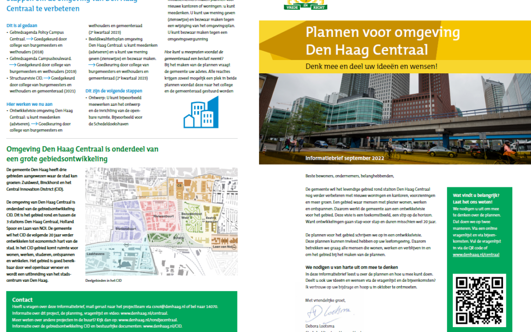 Uitnodiging en informatiebrief Ontwikkelvisie omgeving Den Haag Centraal